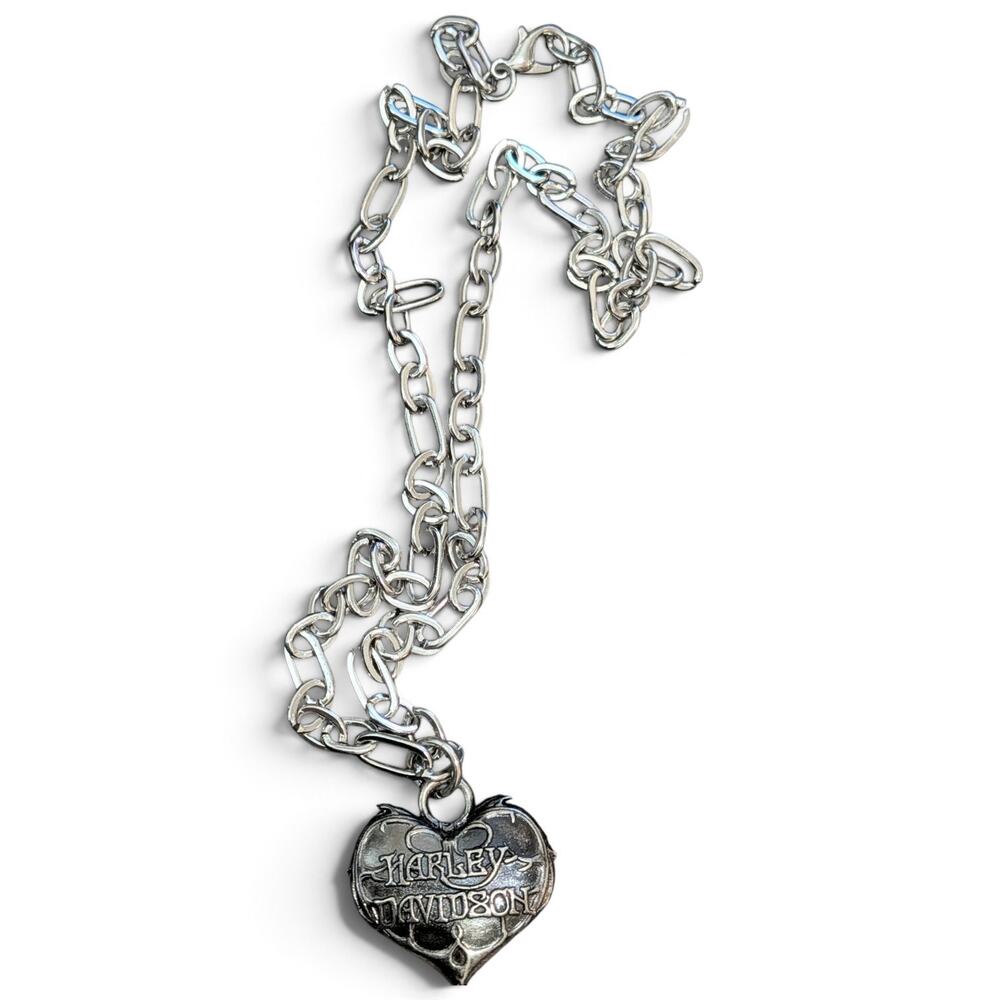 HARLEY DAVIDSON Heart Pendant Necklace on Stainless Steel Paperclip Chain 20" - Picture 5 of 6